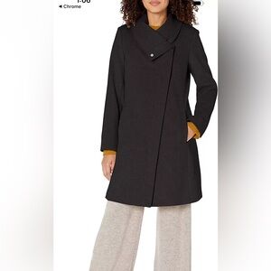 Kenneth Cole Women's Asymmetrical Classic Melton Wool Coat Black, small nwot